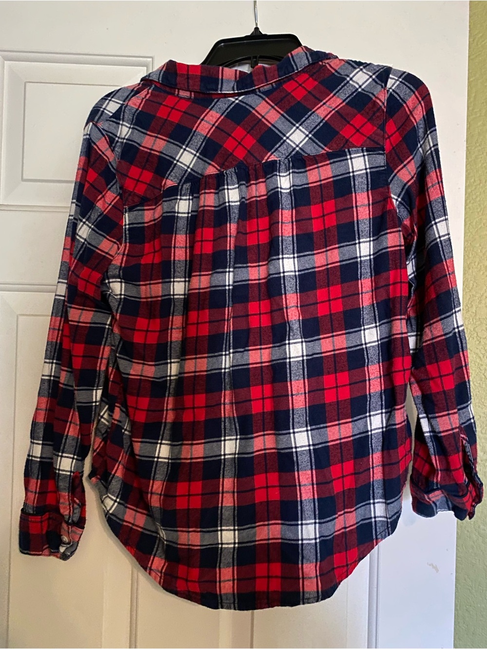 aerie Red Navy Plaid Button-Down Shirt for young woman